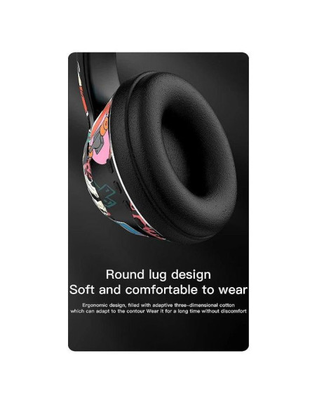 Deep Bass Casque stéréo Bluetooth V5 pliable avec graffiti lumineux RGB input sans fil R9 Noir